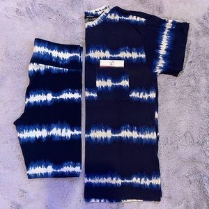 Navy blue and white biker shorts and shirt set